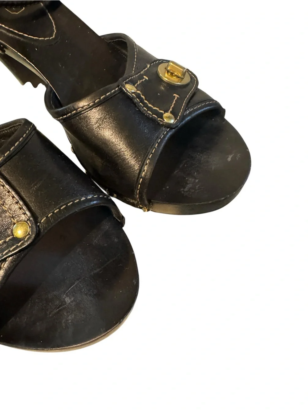 Coach Turnlock Leather Platform Ankle Strap Heels Black Studded Size 11